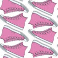 Seamless pattern with pink girls sneakers, gumshoes. Vector background.