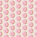 Seamless pattern with pink glazed Donuts.