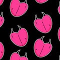 Seamless pattern with pink Heart. Black Emo Goth background. Gothic aesthetic in y2k, 90s, 00s and 2000s style. Vector Royalty Free Stock Photo