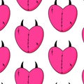 Seamless pattern with pink Heart. White and pink Emo Goth background. Gothic aesthetic in y2k, 90s, 00s and 2000s style Royalty Free Stock Photo