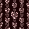 Seamless pattern of pink hearts doodle on black background. Vector illustration. Endless background for valentines