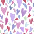 Seamless pattern with pink hearts isolated on white background. Valentine`s Day banner .Cute illustration. Hand drawn doodle Royalty Free Stock Photo