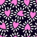 Seamless pattern with pink hearts shining. Creative monochrome love texture. Vector illustration Royalty Free Stock Photo