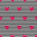 Seamless pattern with pink hearts on a striped background Royalty Free Stock Photo