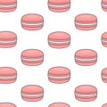 Seamless pattern with pink macaroons. Colorful macarons cake. Fl