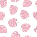 Seamless pattern with pink monstera leaves.