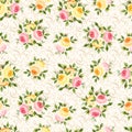 Seamless pattern with pink, orange and yellow rose