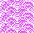 watercolor seamless pattern. pink oriental ornament, fish scales. Moroccan tiles. authentic hand drawing