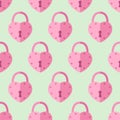 Seamless pattern from pink padlock with heart shape Royalty Free Stock Photo