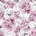 Seamless pattern with pink peony. Romantic design for natural cosmetics, perfume, women products. Can be used as greeting card or Royalty Free Stock Photo