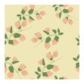 Seamless pattern with pink physalis flowers on curved branches of a plant with green leaves Royalty Free Stock Photo