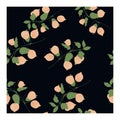 Seamless pattern with pink physalis flowers on curved branches of a plant with green leaves Royalty Free Stock Photo