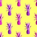 Seamless pattern of pink pineapples isolated on yellow background Royalty Free Stock Photo