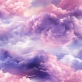 Seamless pattern of pink and purple clouds, hyperrealistic fantasy artwork (tiled)