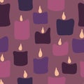 Seamless pattern with pink and purple noel xmas birthday candles. Royalty Free Stock Photo