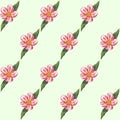 Seamless pattern with pink-red flowers with green leaves arranged in parallel rows Royalty Free Stock Photo