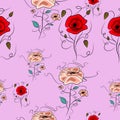 Seamless pattern of pink and red flowers