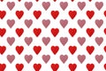 Seamless pattern of pink and red hearts on a white background. fabric design, wallpaper, packaging