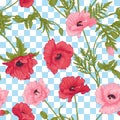 Seamless pattern with pink and red poppy flowers in botanical st Royalty Free Stock Photo