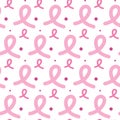 Seamless pattern pink ribbons. Breast cancer awareness month. October. Modern pink ribbon with text. Vector illustration, flat Royalty Free Stock Photo