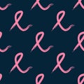 Seamless pattern with pink ribbons painted with watercolor brush. Regular print with breast cancer awareness symbol. Royalty Free Stock Photo