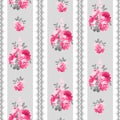 Seamless pattern with pink roses and lace