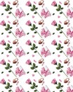 Seamless pattern with pink roses, leafs, gift box