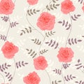 Seamless pattern with pink roses on light tan background