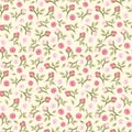 Seamless pattern with pink roses on yellow. Vector illustration.