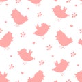 Seamless pattern with pink silhouette chick`s, flowers.Happy Easter template. Simple print