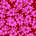 seamless pattern of pink silhouettes of flowers on a red background, texture