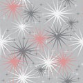 Seamless pattern with pink stars on grey .