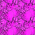 Seamless pattern of pink strawberries. Handmade on paper with markers and liner.