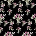 Seamless pattern with tulips abstract flowers on black
