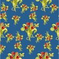 Seamless pattern with tulips abstract flowers on blue