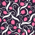 Seamless pattern with pink tulips