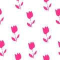 Seamless pattern pink tulips flowers on white background, vector eps 10 Royalty Free Stock Photo