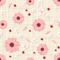 Seamless pattern with pink and white flowers on sacking. Vector eps-10. Royalty Free Stock Photo