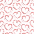 Seamless pattern pink white heart brush strokes lines design, abstract simple scandinavian style background grunge texture. trend Royalty Free Stock Photo