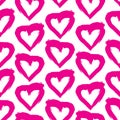 Seamless pattern pink white heart brush strokes lines design, abstract simple scandinavian style background grunge texture. trend Royalty Free Stock Photo