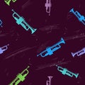 Seamless pattern with pipes and musical notes background. Decorative vector background with a musical theme Royalty Free Stock Photo