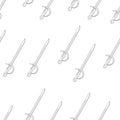 Seamless pattern pirate sword outline on a white background. Hand drawing. cartoon style. Vector illustration. Weapon of