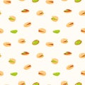 Seamless pattern with Pistachio nuts on a white background. Organic nuts and seeds in cartoon style. Vector illustration Royalty Free Stock Photo