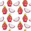 Seamless pattern with pitaya dragon fruit isolated on white Royalty Free Stock Photo