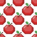 Seamless pattern with pixel apple. Autumn seasonal element of harvest. Vector illustration. Old games. 8 bit. Pixel art. Royalty Free Stock Photo