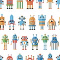 Seamless pattern with pixel robots. Royalty Free Stock Photo