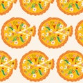 Seamless pattern with Pizza with different flowers.