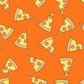 Seamless pattern of pizza, flat style.