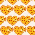 Seamless Pattern with Pizza in the form of a heart. Valentine\'s Day concept