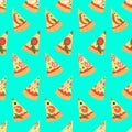 Seamless pattern with pizza margherita slices. Vector illustration Royalty Free Stock Photo